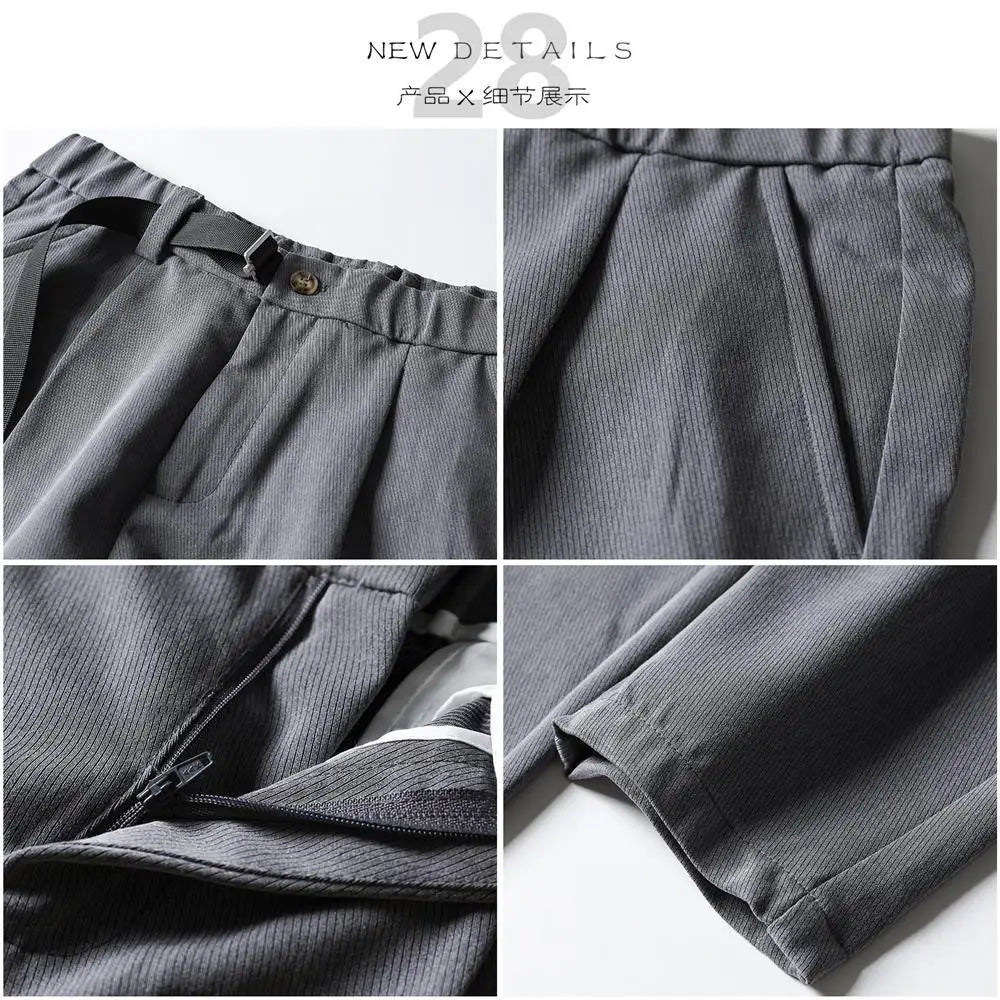 White Stretch Casual Ankle Pants Silhouette Men's Elegant Suit Pants Summer Korean Straight Loose Men's Smart Casual Trousers
