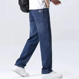 Men Comfortable Lyocell Fabric Thin Jeans Male Baggy Straight Leg Casual Denim Pants Trend Brand Daily Wide Leg Draping Trousers