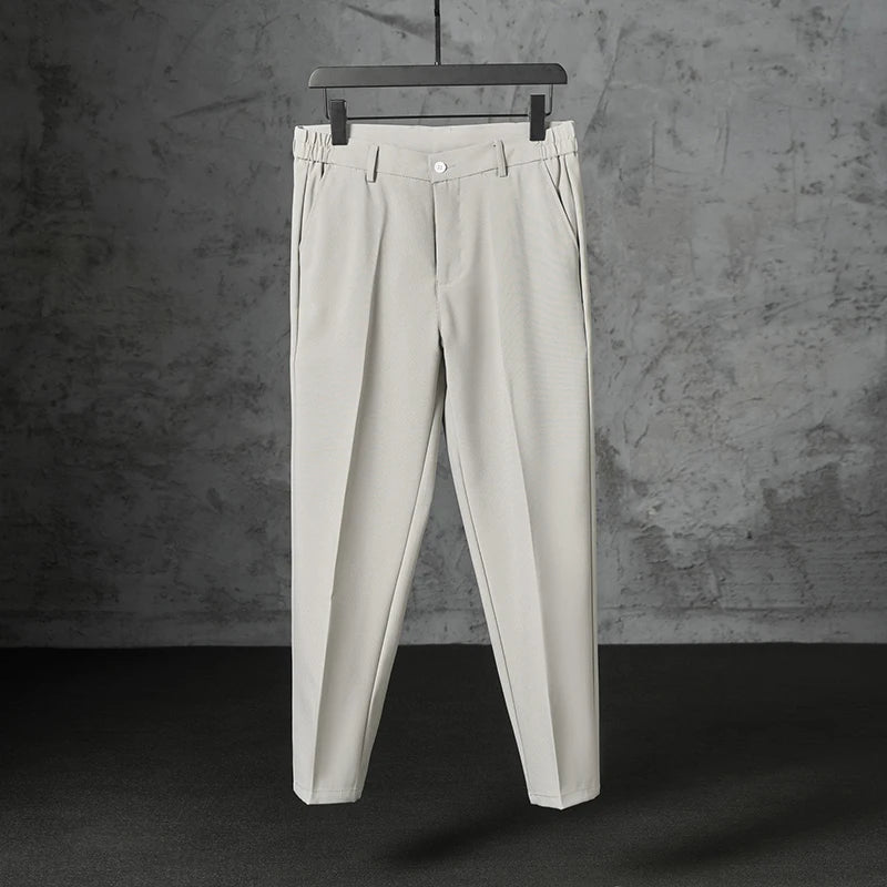 New Fashion Male Suit Pants Light Luxury Draped Cropped Button-down Business Casual Pants Premium Slim-fit Elegant Dress Trouser