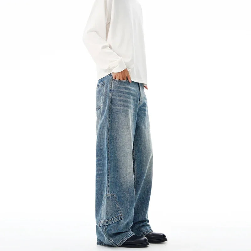 Multi-pocket Loose Wide-leg Jeans Men's Cotton Vintage Washed Denim Pants Hip-hop Fashion Y2K Streetwear Autumn Casual Trousers