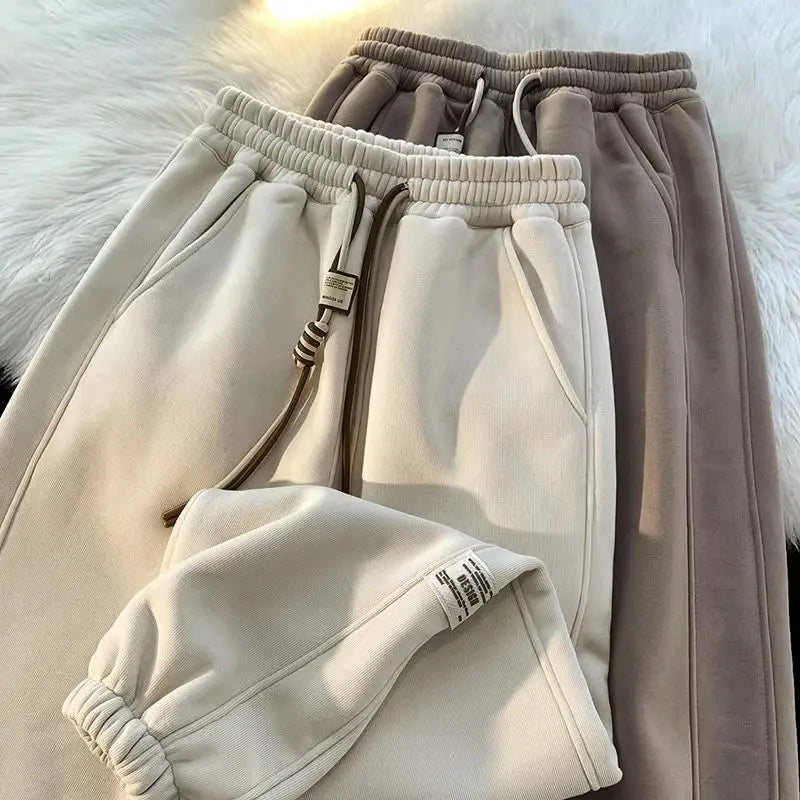 Korean style autumn and winter men and women street personality loose wide leg bound sports pants couple simple casual pants