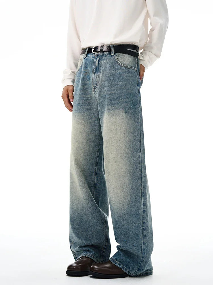 2025 Autumn Men's Wide-leg Jeans Comfortable Loose Casual Straight Trousers American Classic Retro Wash Cotton Denim Pants