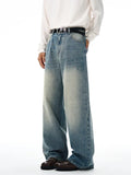 2025 Autumn Men's Wide-leg Jeans Comfortable Loose Casual Straight Trousers American Classic Retro Wash Cotton Denim Pants