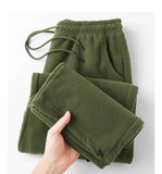 Double-sided Fleece! Retro Military Green Straight-leg Pants Women Loose Thickened Warm Drawstring Casual Wide-leg Pants Men