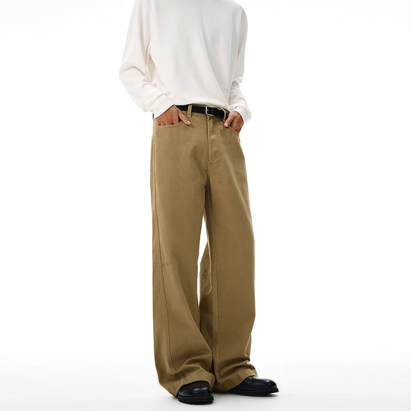 100% Cotton Men's Loose Casual Pants Autumn New Fashion Comfortable Wide-leg Oversized Trousers Streetwear White Khaki Black