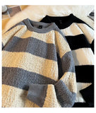 Men's New Black and White Striped Sweater Men's Autumn and Winter Loose Pullover Casual Top Men's Homestay Casual Warmth
