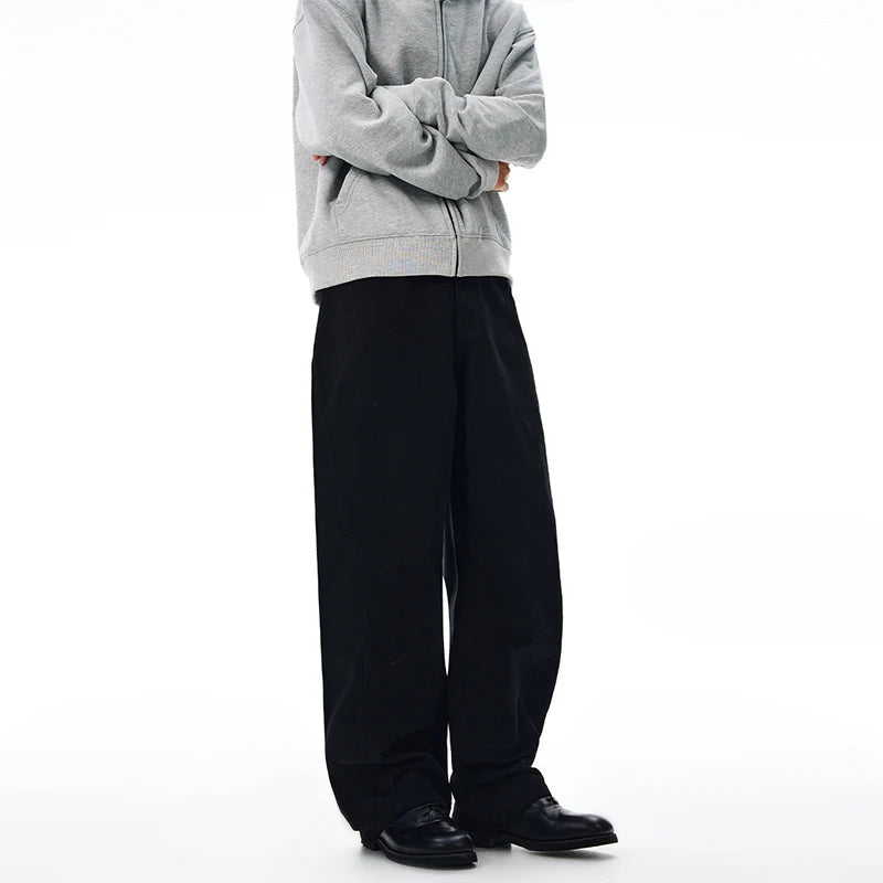 100% Pure Cotton Wide-leg Pants Men's Autumn New Oversized Comfortable Loose Casual Trousers Brown White Fashion Streetwear