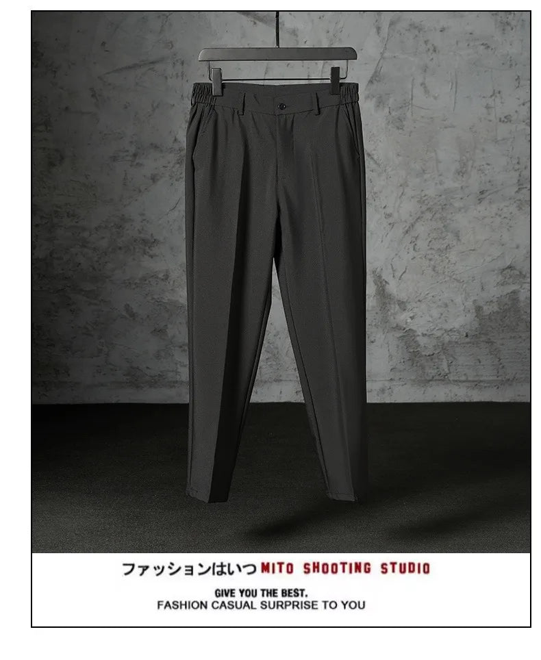 New Fashion Male Suit Pants Light Luxury Draped Cropped Button-down Business Casual Pants Premium Slim-fit Elegant Dress Trouser