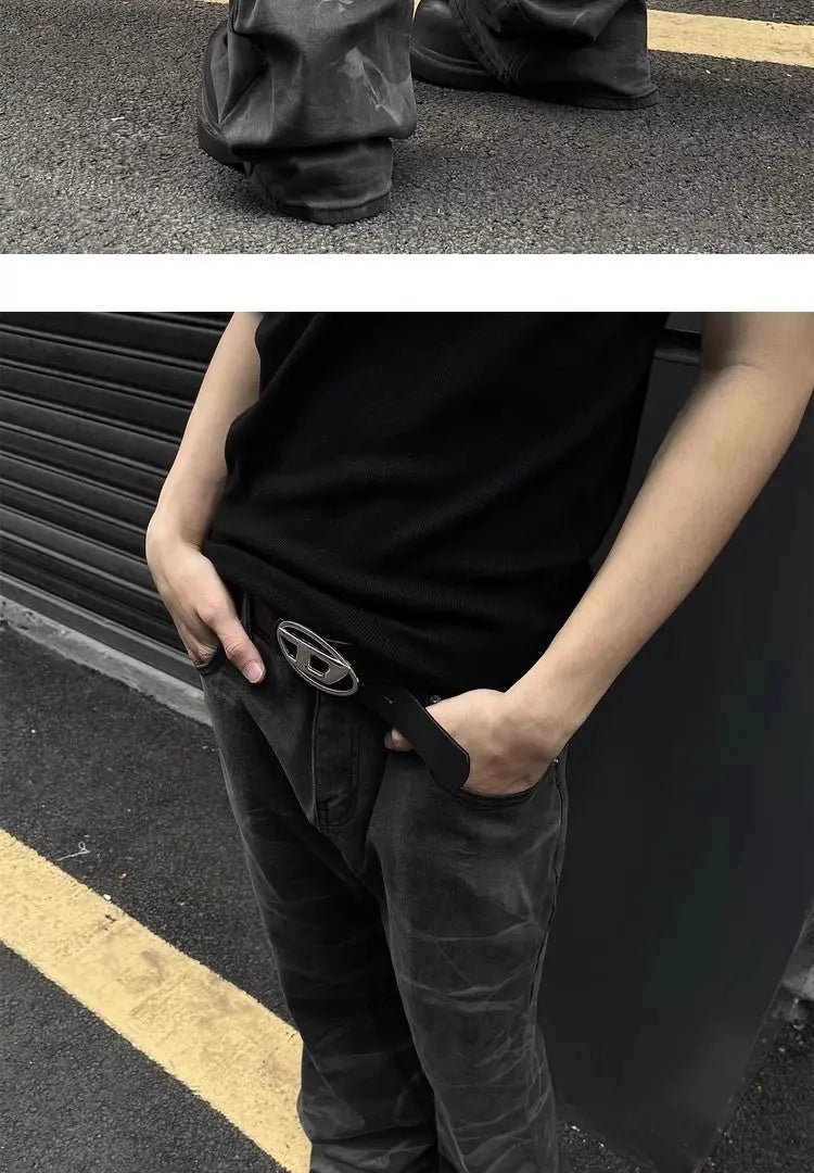 American autumn high street straight leg jeans for men and women trendy hiphop retro personality loose and wide leg casual pants