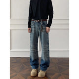 Mens Straight Leg Jeans Business Casual Vintage Blue Denim Pants for Middle Aged Man Classic Fit man trousers