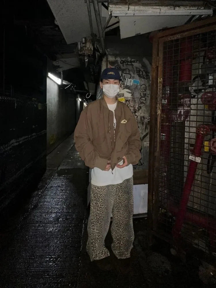 Y2k Leopard Jeans Pants Men Oversized Panther Print Jean Wide Leg Pant Fashion Trendy Retro Loose Man Hipop Baggy Jean Trousers