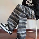 Wide Leg Pants Men Women Autumn Winter Fashion Casual Straight Pants Loose Mopping Pants Harajuku Vintage Striped Black/Coffee