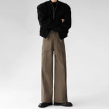 Korean Elegant Pants Fake Pocket Decoration Wide-leg Pants Autumn New American Style Design Sense Spliced Straight Suit Trousers