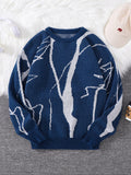 New Popular Autumn and Winter Abstract Crack Graffiti Jacquard Pattern Pullover Sweater Casual Round Neck Knitted Men's Pullover