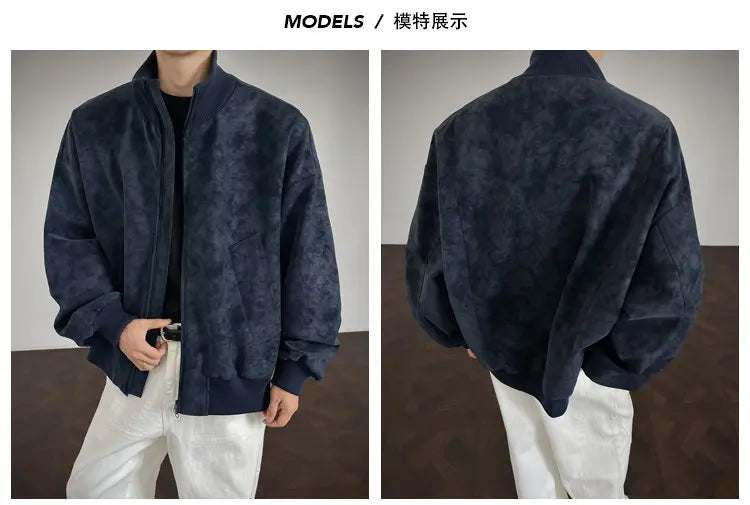 Jacket Men Autumn New Arrival Short Loose Tie Dye Jacket Stand Collar Casual Streetwear Outerwear Bomber