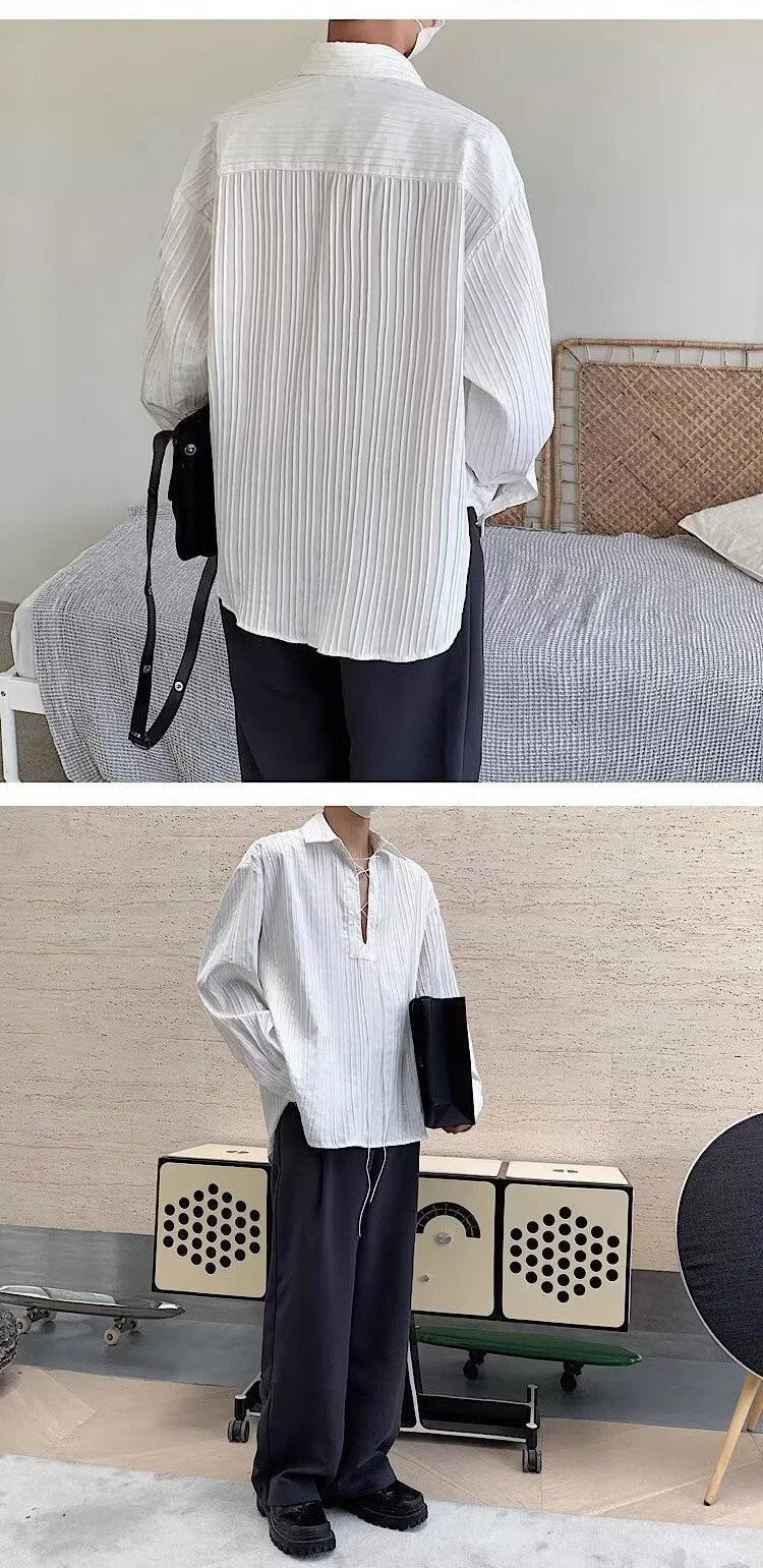 New Men's Casual Blouse Shirt Tops Long Sleeve Tee Shirt Spring Autumn Slanted Placket Vintage Shirts Renaissance Shirt