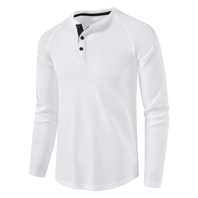 Autumn And Winter New Men's T-shirt Europe And The United States Men's Solid Color Long Sleeve Undershirt Henry Shirt Men