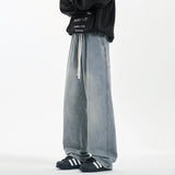 New Men's Jeans Washed Jeans Pants Unisex Drawstring Denim Pants Male Streetwear Korean Straight cylinder loose Cowboy Trousers