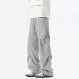 Mens Casual Pants Loose Fit Joggers Patchwork Pleated Trousers Trendy Elastic Waist Outdoor Sports Streetwear Hip Hop Trousers