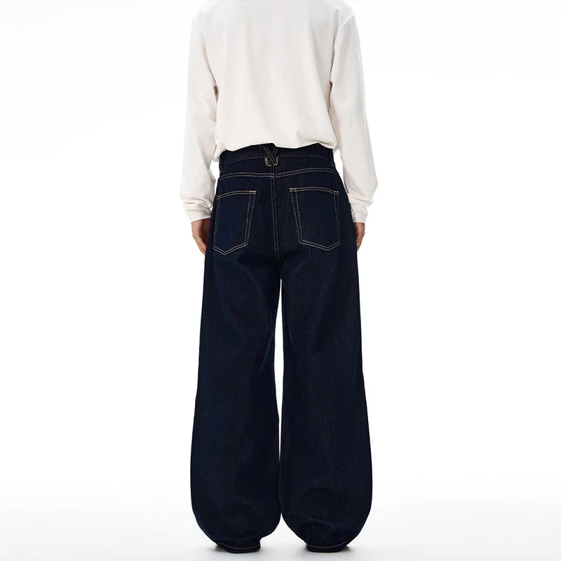 Non-fading Original Color Jeans Men's High Quality Loose Straight Denim Pants Classic American Retro Wide Leg Autumn Trousers