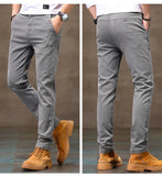 Men's Business Casual Pants Stretch Slim Fit Straight Semi-elastic Waist Trousers Solid Classic Office Work Male Clothing