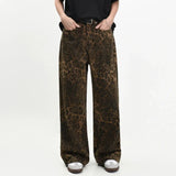 Men Fashion Leopard Graphic Hip Pop Jeans Male Loose Straight Leg Party Denim Pants New American Style Streetwear Denim Trousers