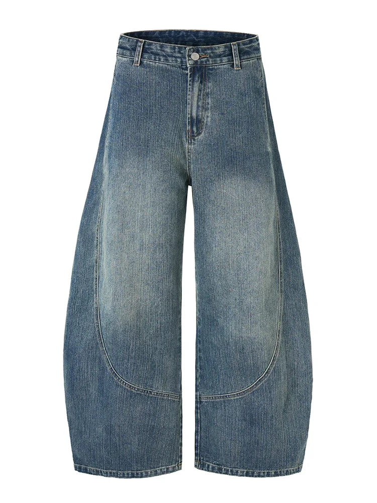 Baggy Classic Jeans Men's Vintage Wash Cotton Wide-leg Denim Pants Loose Fashion Spliced Streetwear Trendy Hip-hop Y2K Trousers