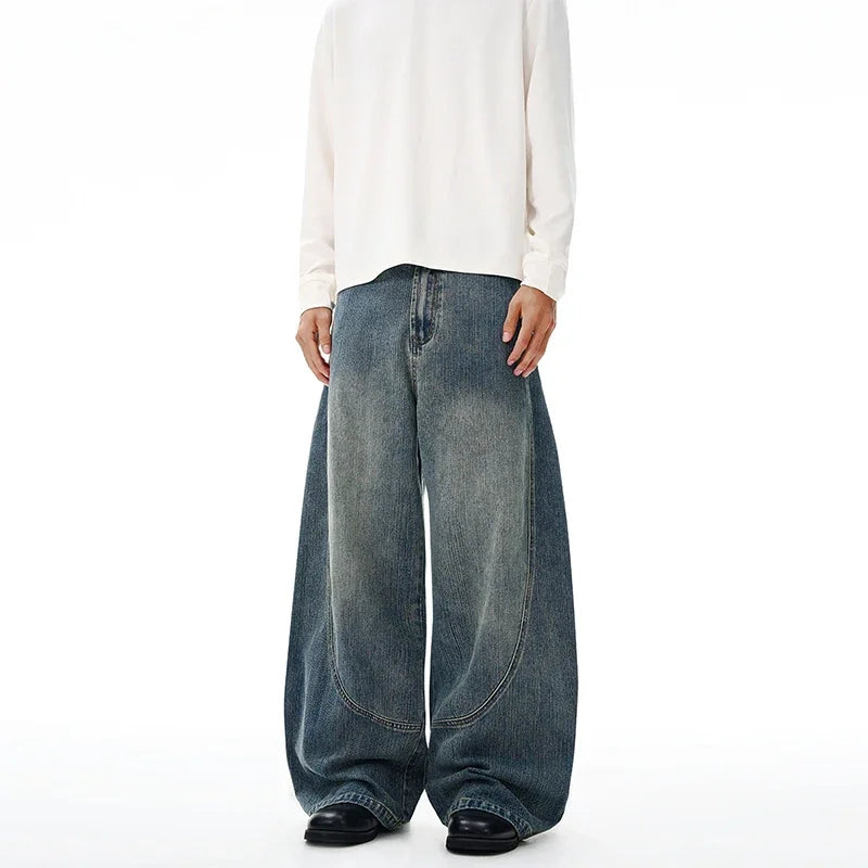 Baggy Classic Jeans Men's Vintage Wash Cotton Wide-leg Denim Pants Loose Fashion Spliced Streetwear Trendy Hip-hop Y2K Trousers