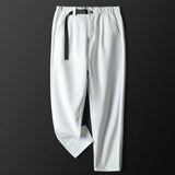 White Stretch Casual Ankle Pants Silhouette Men's Elegant Suit Pants Summer Korean Straight Loose Men's Smart Casual Trousers