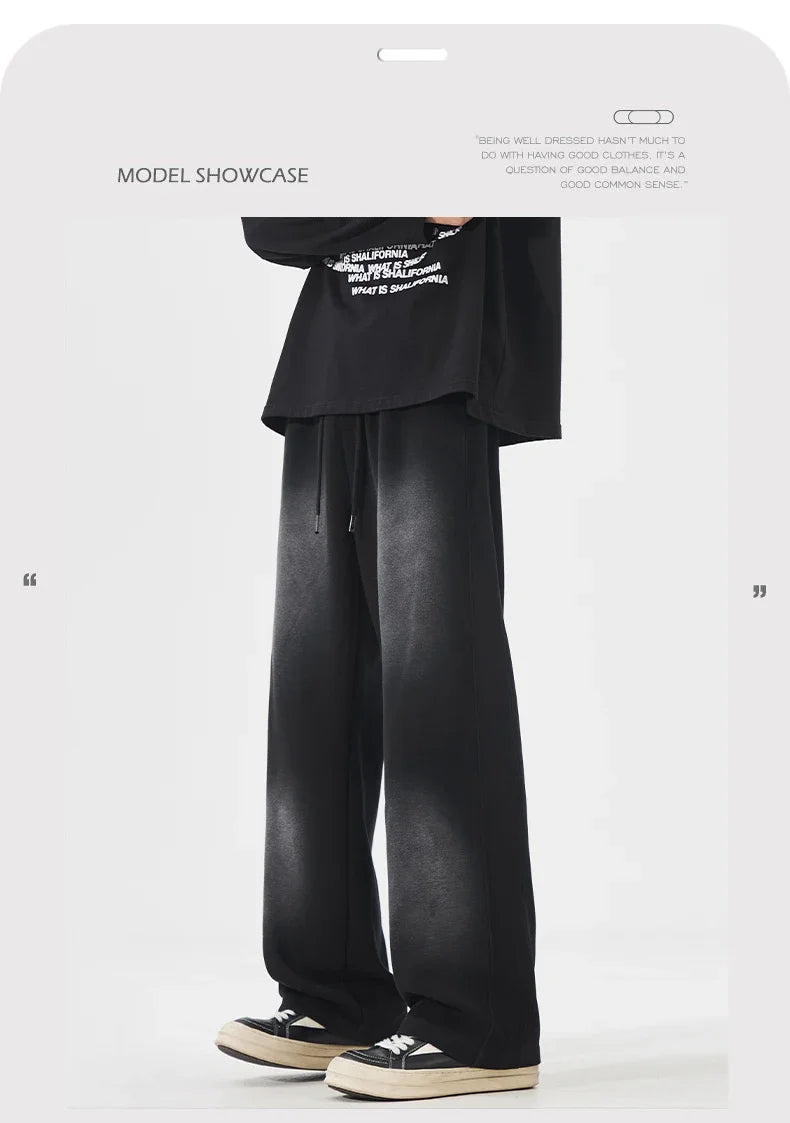 Autumn New Fashion Korean Men's Casual Pants Distressed Classic Black Baggy Straight Trousers Sweatpants Streetwear Male Clothes