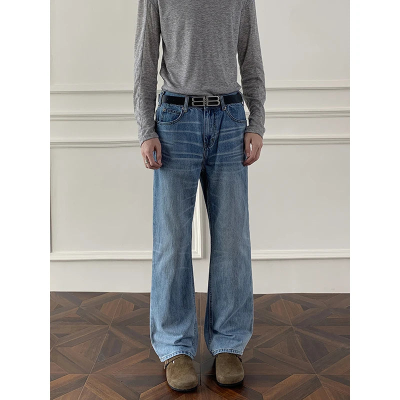 Autumn jeans Mens Classic Straight Leg Jeans Blue Washed Denim Trousers Wholesale Fall Fashion Casual Pants