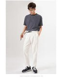 White Stretch Casual Ankle Pants Silhouette Men's Elegant Suit Pants Summer Korean Straight Loose Men's Smart Casual Trousers
