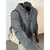 4Colors Mens Knitted Hooded Sweaters Solid Color Casual Pullover Spring Autumn Comfortable Buttons V-neck Loose Lazy Sweater