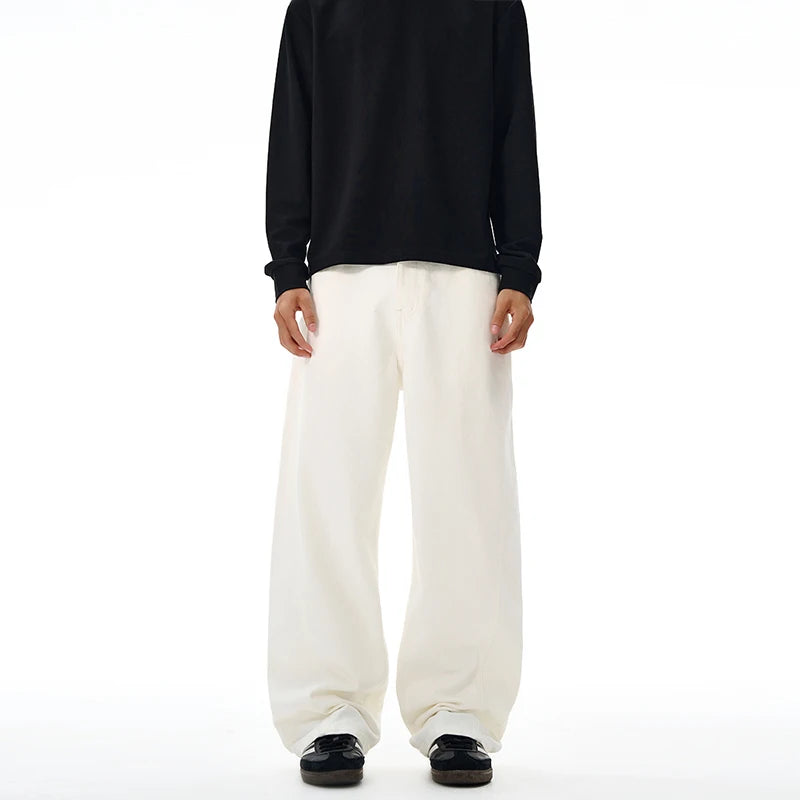 100% Pure Cotton Wide-leg Pants Men's Autumn New Oversized Comfortable Loose Casual Trousers Brown White Fashion Streetwear