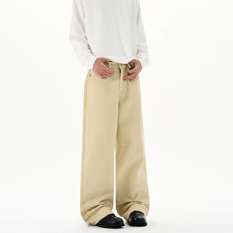 Baggy Wide-leg Jeans 100% Cotton Comfortable Breathable Autumn Casual Denim Pants Loose Straight Trousers Fashion Streetwear