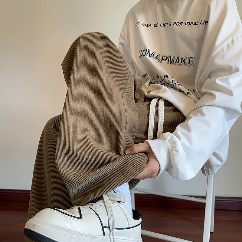 Men's Casual Pants New Korean Fashion Washed Cotton Jogger Wide Leg Straight Trousers Sweatpants Male Pants Big Size M 5XL