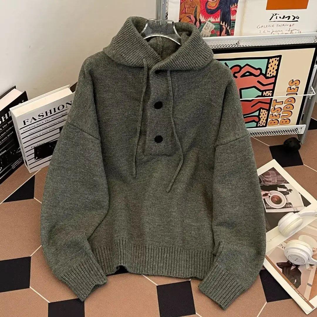 American autumn and winter men and women trendy personalized hooded sweater for couples loose retro knitted casual Harajuku top