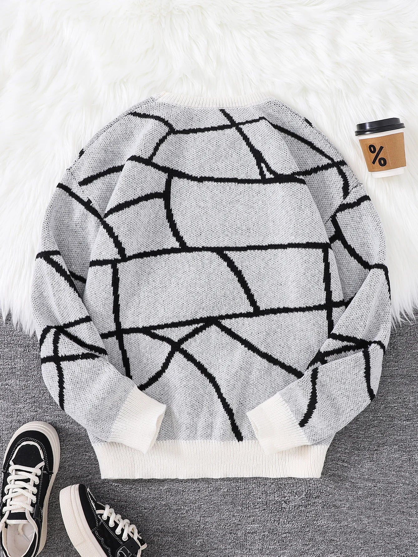 New Popular Autumn and Winter Broken Pattern Pullover Sweater Casual Round Neck Contrast Color Knitted Men's Pullover