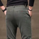 Men's Business Casual Pants Stretch Slim Fit Straight Semi-elastic Waist Trousers Solid Classic Office Work Male Clothing
