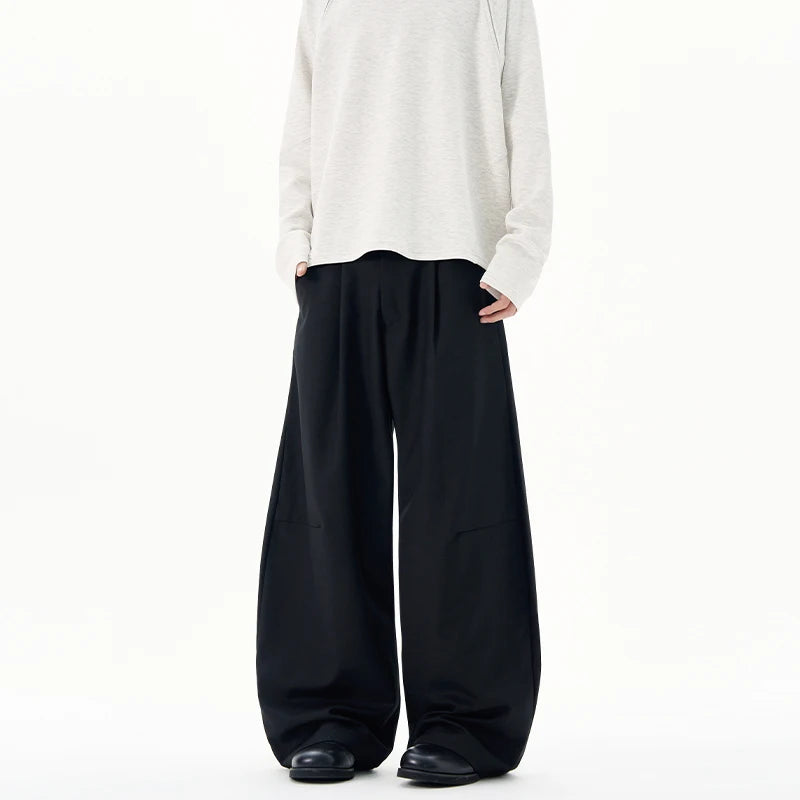 Autumn Men's Loose Suit Pants Commuting Business Casual Classic Gray Black Wide Legs Trousers Oversized Simple Style Clothes