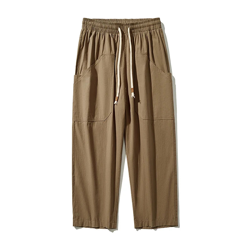 Summer Thin Cotton Pants Men Fashion Retro Casual Pants Men Japanese Streetwear Hip-hop Loose Wide Leg Pants Mens Trousers