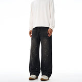 Fashion Graffiti Black Loose Wide-leg Jeans Men's Autumn New American Simple Basic Wash Denim Pants Loose Straight Trousers