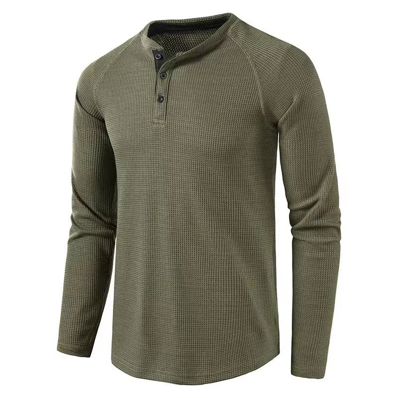 Autumn And Winter New Men's T-shirt Europe And The United States Men's Solid Color Long Sleeve Undershirt Henry Shirt Men