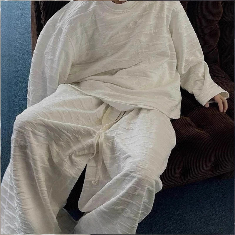 New Autumn Popular Men's Sets Trendy Jacquard Loose Solid Color Sweatshirt+Trouser 2 Piece  Suit Leisure High Quality Tracksuits