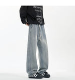 New Men's Jeans Washed Jeans Pants Unisex Drawstring Denim Pants Male Streetwear Korean Straight cylinder loose Cowboy Trousers