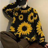 Sweater Winter Sunflower Warm Baggy Fashion Male O-Neck big Pullovers Sweater Men Loose Casual Sweater Thick Knitted Unisex