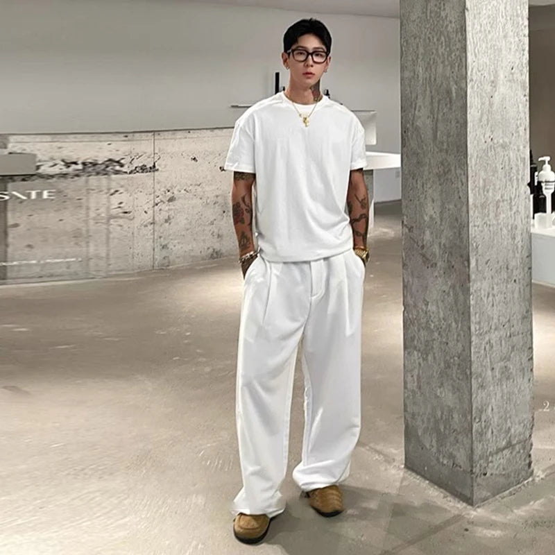 New Light Business Men Suit Pants Light Luxury Draped Solid Color Curved Knife Pants Elegant Straight Trousers Dress Pants M-3XL