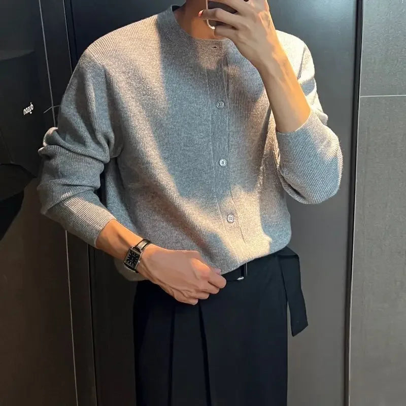 Men Autumn and Winter Knitted Cardigan Long-sleeved Sweater, Fashionable Single-breasted, Advanced Sense, Pure Color, Loose Coat