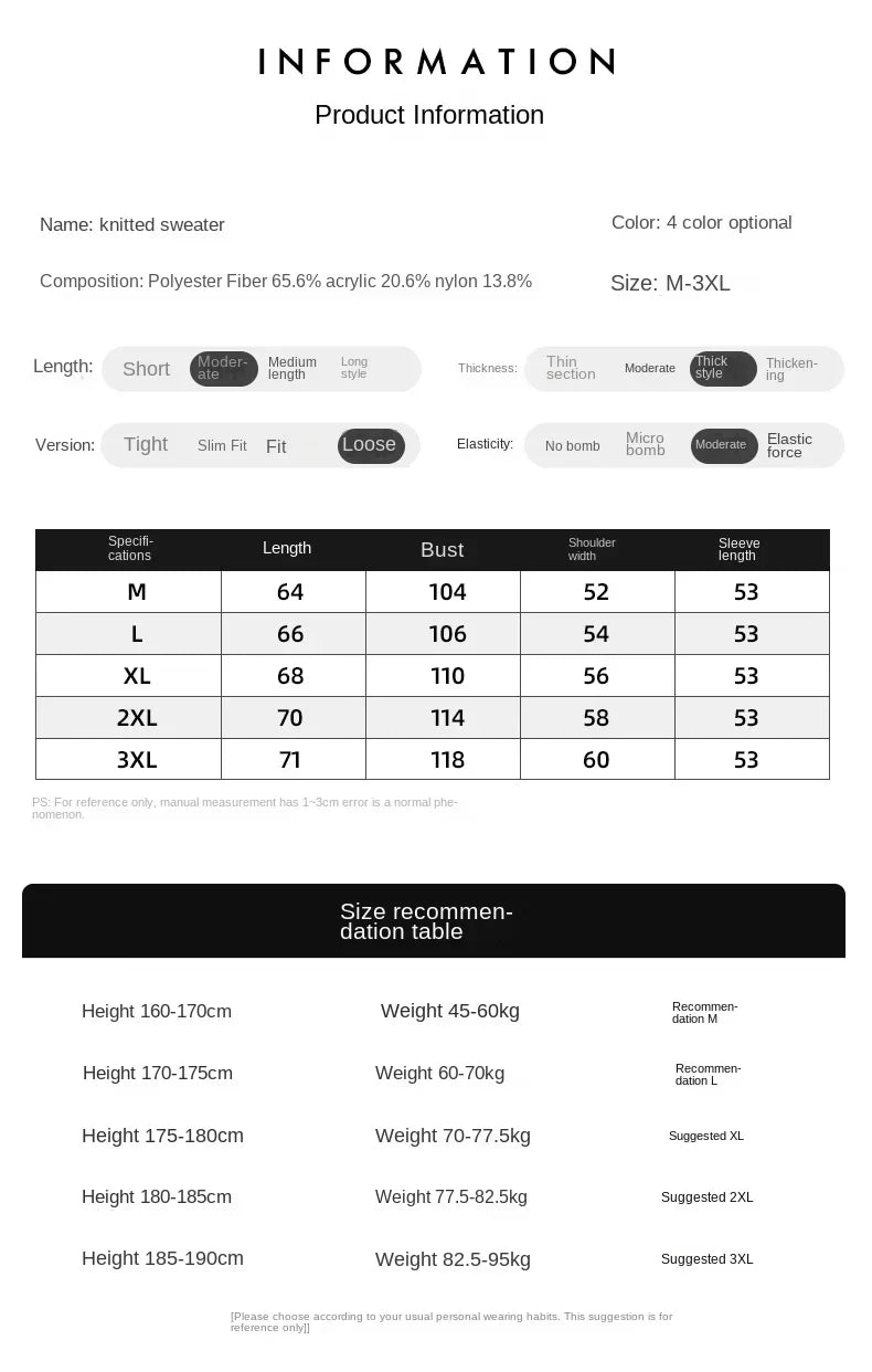 Men's New Black and White Striped Sweater Men's Autumn and Winter Loose Pullover Casual Top Men's Homestay Casual Warmth