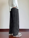 Mens Sweatpants High Street Acid Washed Cotton Elastic Waist Wide Leg Jogger Pants Drawstring Workout Long Pants